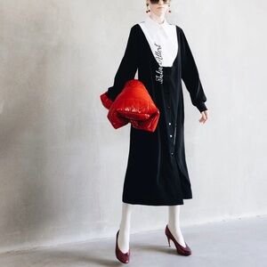 Black Maxi Shirt Dress with White Collar